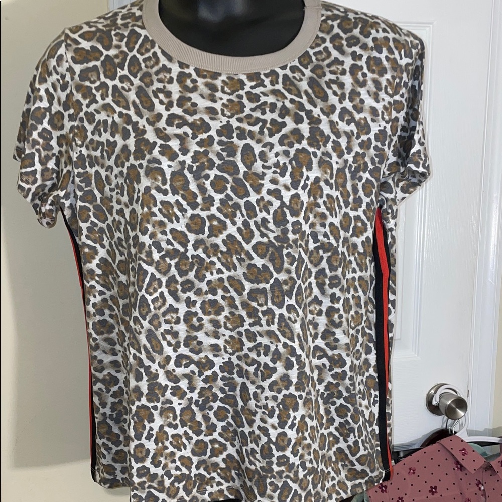 Leopard Print Racer Stripes Women's SS Tee Top 18/20W